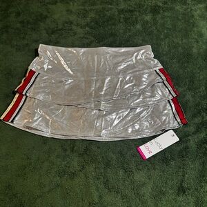 NWT Med Lucky in Love Metallic Silver Red Gold Black Stripe Tennis Skort Skirt